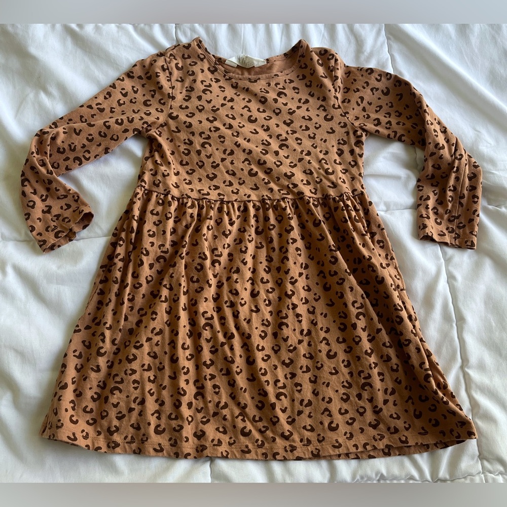 Old Navy Toddler Tan Leopard Print Long Sleeve Swing Dress size 5t/6 - Picture 1 of 7